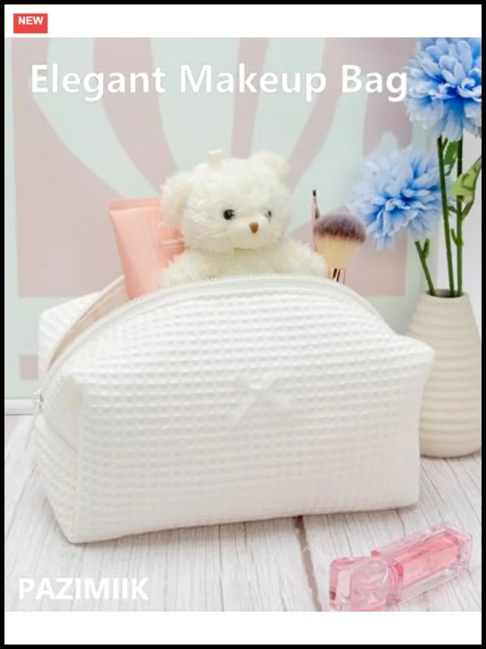 6 Pack Waffle Cosmetic Bag Set with Zipper, Makeup Pouch Organizer for Travel &